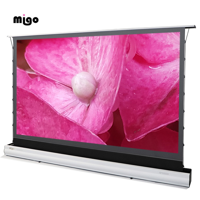 Migo 120inch Electric Motorized Tab Tesnion Floor Rising Pull up Alr Screen with the PET Crystal for the UST Projector