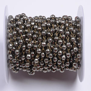 Antique Bronze Wire Wrapped Bead Rosary Chain Rolls Natural Pyrite Faceted Bead Rosary Link Spools Semi Precious Stone Necklace - Product Image 1