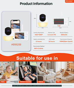 Caméra de surveillance pour bébé, écran intelligent de 4,3 pouces, veilleuse, enregistrement vidéo HD 1080P, audio bidirectionnel, détection de mouvement, rappel d'alimentation - Product Image 3