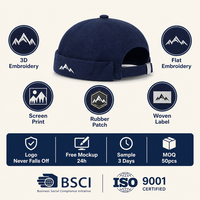 Cappello Docker con Ricamo Montagna Senza Visiera in Twill di Cotone a Sei Pannelli con Cinturino Regolabile Unisex 56-62cm Logo Personalizzato Ingrosso OEM Basso MOQ