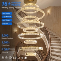 Lustre moderne en cristal rond pour hall d'hôtel, villa, salon, loft, escalier – Luminaire suspendu personnalisé de luxe