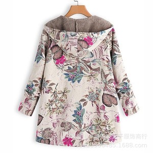 <span class=keywords><strong>Manteau</strong></span> à imprimé floral pour femmes, veste décontractée d'automne et d'hiver, manteaux à capuche surdimensionnés, poche vintage, fermeture éclair, manches longues, pardessus pour femme - Product Image 3