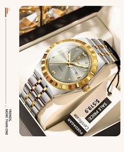 Montre-bracelet pour homme Poedagar 872, quartz, date et jour, étanche, lumineuse, en acier inoxydable - Product Image 4