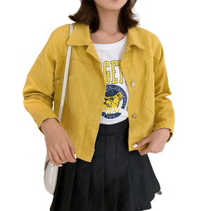 2023 New Woman Jean <strong>Jacket</strong> Denim Wholesale Custom Fall Women Point Collar Oversize <strong>Cropped</strong> Denim <strong>Jacket</strong> - Product Image 5