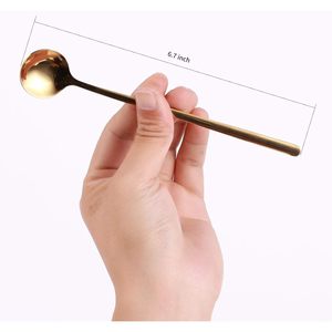 <b>Coffee</b> Tea <b>Spoon</b> 6.7 Inch Long Handle Gold Stainless Steel Stirring <b>Spoon</b> For Espresso Ice Tea Cocktail Stirrer - Product Image 1