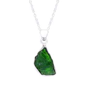 GEMKORA Natural Raw Chrome Diopside Bezel Pendant <b>Necklace</b> 925 Sterling Silver Healing Crystal Jewelry Everyday Wear - Product Image 1