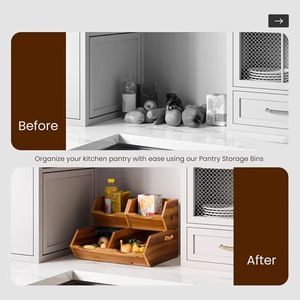 Caja de Almacenamiento de Cocina de Madera, Organizador Apilable de Bambú para Encimera, Diseño Rústico Multifuncional - Product Image 4