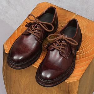 Chaussures en cuir de style anglais rondes marron pour hommes, à lacets, en cuir véritable de haute qualité, chaussures décontractées pour hommes - Product Image 1