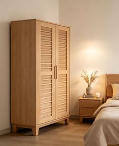 Armoire scandinave en bois massif avec portes battantes, meuble de chambre moderne autoportant - Product Image 3
