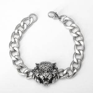 Pulsera de Cadena Cubana para Hombre, de Acero Inoxidable Plateado, con Cabeza de Animal (Tigre, León, Lobo), Estilo Hip Hop Punk - Product Image 5