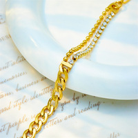 Bracelets Hip-Hop en Acier Inoxydable Plaqué Or 18K avec Chaîne Double Épaisseur Ornée de Zircons, Style Luxe Léger HL
