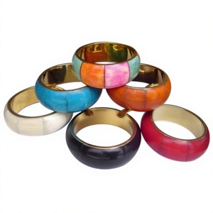 Meilleurs ensembles de bracelets vintage en laiton et résine, plaqués or fantaisie, multicolores, mignons, empilables, bijoux unisexes à la mode pour femme - Product Image 1