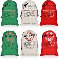 Grands sacs cadeaux de Noël en toile de coton avec cordon de serrage, réutilisables pour bonbons, chaussettes de Noël, cadeaux de fête, Pôle Nord, Bureau de Poste