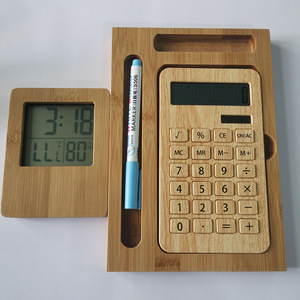 Năng lượng mặt trời Máy tính tre Máy tính để bàn máy tính đặt đồng hồ hiển thị nhiệt độ và độ ẩm 10 chữ số máy tính năng lượng kép - Product Image 2