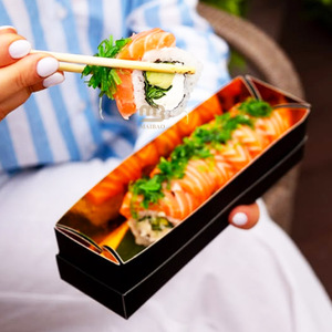 Boîte à sushi pliante noire <span class=keywords><strong>de</strong></span> qualité supérieure, contenant à sashimi omakase, jetable, à emporter, boîte en papier pour sushi, emballage pour sushi à emporter - Product Image 5