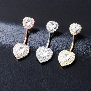 Anelli a ventre in <span class=keywords><strong>acciaio</strong></span> inox placcato oro rosa doppio zircone cuore <span class=keywords><strong>Piercing</strong></span> all'<span class=keywords><strong>ombelico</strong></span> gioielli in <span class=keywords><strong>acciaio</strong></span> <span class=keywords><strong>chirurgico</strong></span> per le occasioni di nozze - Product Image 2