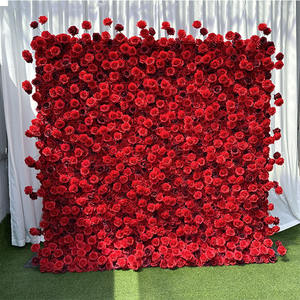 Y-FW012 Wholesale wedding brown 8x8 flower wall artificial real touch flower wall backdrop roll up flower wall 3d 5d <b>silk</b> decor - Product Image 2