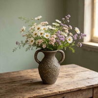 Vas MGO Rustic dengan Pegangan Ganda, Vas Amphora Antik, Vas Meja Gaya Farmhouse untuk Bunga Kering, Rumput Pampas, Dekorasi Rumah