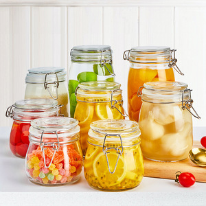 Glass Airtight Jars With Clip On Lids Cylinder Shape Food Storage <b>Containers</b> Empty Bottles For Honey <b>Wine</b> Pickle Household Use - Product Image 1