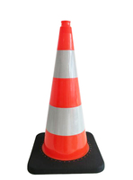 Cône de signalisation routière en PVC réfléchissant noir de 75 cm avec base en caoutchouc pour la sécurité des chantiers et des routes - Vente en gros