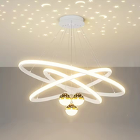 Lustre LED à projection d'étoiles, design moderne et minimaliste, plafonnier intelligent effet galaxie, suspension en aluminium à intensité variable pour chambre d'enfant
