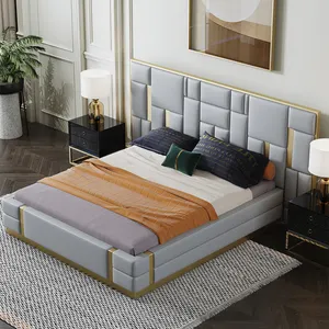Cama de luxo moderna da plataforma do quarto, conjunto da mobiliário da cama