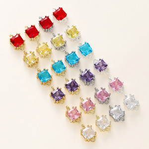 Accessoires de bijoux DIY : Composants de pendentif, bracelet et boucles d'oreilles plaqués or avec zircone cubique carrée et incrustation de quartz coloré - Product Image 5