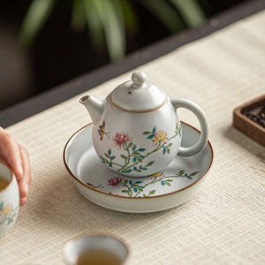 Plato de Cerámica Ru Ware para Servir Postres Chinos y Ofrendas Budistas, Color Azul Cielo con Diseño Floral - Product Image 2