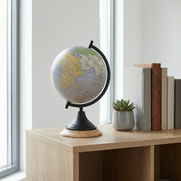 Globe terrestre gris-violet en métal noir mat avec méridiens lumineux, hauteur 34,5 cm, pour bureau, éducation et décoration