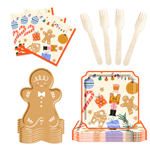 DAMAI Customized Christmas Party Tableware Set with Gingerbread Man Patters Disposable Paper Plates Cups Napkins - Product Image 3