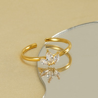 Nouvelle conception de bague en zircone cubique, acier inoxydable non ternissant, plaqué or, petite bague ouverte mignonne en forme de goutte d'eau en zircon