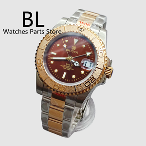 Bliger นาฬิกาหรูสำหรับผู้ชาย NH34 <span class=keywords><strong>GMT</strong></span> 40มม. เคสสีโรสโกลด์ทูโทนหน้าปัดสีน้ำตาลสีทองสีเขียวไพลินแก้วเรืองแสง - Product Image 2