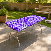 Nappe jetable en PEVA imperméable avec bordure élastique tissée en ruban violet et blanc, motif losanges, pour événements