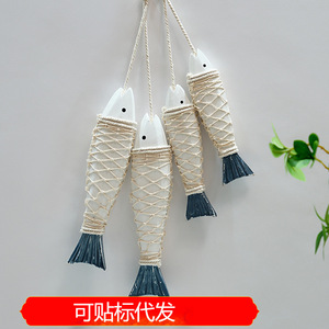 Mediterranean Style Wooden Fish Wall Hanging 4Pcs Pine Handcrafted Home <b>Decor</b> Irregular Shape - Product Image 5
