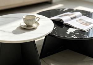 Modern <b>Nesting</b> <b>Coffee</b> <b>Table</b> Set <b>Round</b> Marble Top Metal Frame Contemporary Living Room Furniture - Product Image 4