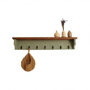 <b>Wooden</b> Wall Mounted Coat Rack with <b>Shelf</b> <b>Rustic</b> Entryway Hook Organizer Hallway Storage Holder - Product Image 1