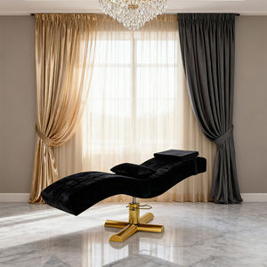 Lit de massage moderne incurvé doré pour salons de beauté Lit de tatouage en cuir noir pour cils et sourcils Rotatif et réglable pour la salle de sport - Product Image 4