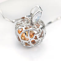 925 Silber Modeschmuck Bernstein Zirkon Apfel förmige Medaillon Anhänger