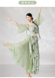 Áo kiểu Trung Hoa cổ chữ V ngọt ngào, lãng mạn, tay phồng, kèm váy, trang phục biểu diễn múa cho nữ người lớn, múa bụng phương Đông - Product Image 2