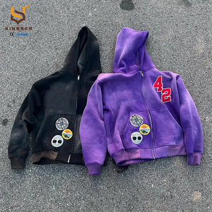 Sweat à capuche zippé surdimensionné pour homme, personnalisé OEM, en coton épais 100%, avec patch brodé et impression sérigraphiée, effet délavé à l'acide - Product Image 1