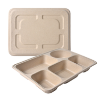 Boîte à lunch divisée biodégradable écologique à 5 compartiments plateau bagasse de canne à sucre jetable pour nouilles nourriture pour bébé chips de pomme de terre