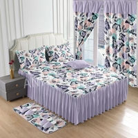 Ensemble de jupe de lit à vendre ensemble de draps King Size jupe de couvre-lit à fleurs imprimé de luxe ensemble de jupe de lit en microfibre avec rideau
