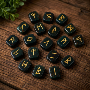 Juego de Runas Futhark de Piedra de Sangre Natural, Grabadas y Pulimentadas, Estilo Vintage, Feng Shui - Product Image 2