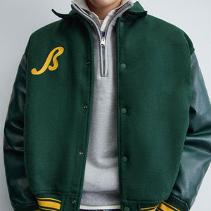 Giacche Varsity da <span class=keywords><strong>uomo</strong></span> personalizzate di alta qualità con maniche in <span class=keywords><strong>pelle</strong></span> ricamate con maniche invernali <span class=keywords><strong>Bomber</strong></span> Jacket - Product Image 3