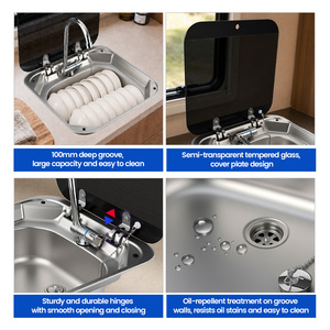 Évier de <span class=keywords><strong>camping</strong></span>-<span class=keywords><strong>car</strong></span> grand format 435x420mm avec robinet et couvercle pliable, cuve profonde en acier inoxydable pour <span class=keywords><strong>camping</strong></span>-<span class=keywords><strong>car</strong></span>, caravane, motorhome, cuisine marine - Product Image 6