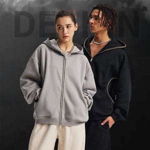 เสื้อฮู้ดดี้ผู้ชายสำหรับฤดูหนาว ผ้าคอตตอนถักเนื้อหนา ซิปหน้า ทรงโอเวอร์ไซส์ เป็นมิตรต่อสิ่งแวดล้อม ผ้าไม่ยับ พร้อมโลโก้แบบกำหนดเอง - Product Image 1