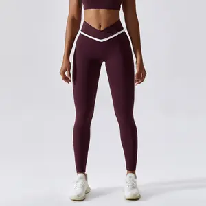 Pantalon de sport taille haute confortable en forme de V Sexy sans couture avant Leggings vêtements de sport durables anti-transpiration pour les femmes