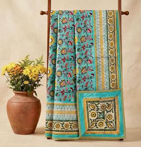Traditional Indian Cotton Hand <b>Block</b> Printed Reversible King Size Dohar's with Floral Pattern for <b>Bed</b> Use - Product Image 1
