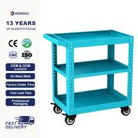 Chariot à outils à étagères ouvertes en acier turquoise, chariot de service roulant, étagère utilitaire de garage, organisateur d'atelier mobile avec poignée