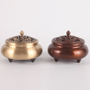 Brûleur d'encens extra large en cuivre pur Tongpu Craftsman avec couvercle, brûleur d'encens domestique à trois pieds pour intérieur, en cuivre pur - Product Image 5